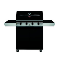  Beefeater 1200 Series Black Enamel 4 Burner BBQ & Trolley w/ Side Burner, Cast Iron Burners & Grills - BMG1241BB