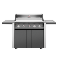 1600 Series Dark 5 Burner BBQ & Trolley w/ Side Burner, Cast Iron Burners & Grills