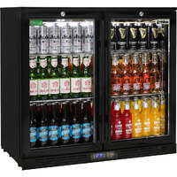 Commercial Under Bench Quiet Running Black Glass Double Door Bar Fridge Energy Efficient
