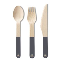 Eco SouLife Wooden Coloured Cutlery 24PC Set - Grey