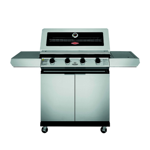  Beefeater 1200 Series Stainless Steel 4 Burner BBQ & Trolley with Side Burner, Cast Iron Burners & Grills - BMG1241SB