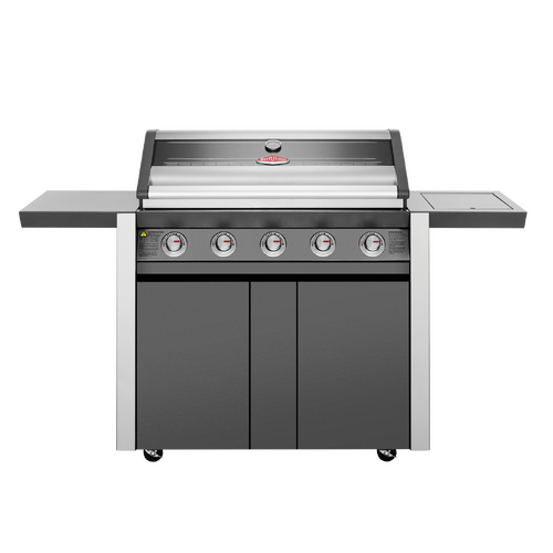 1600 Series Dark 5 Burner BBQ & Trolley w/ Side Burner, Cast Iron Burners & Grills