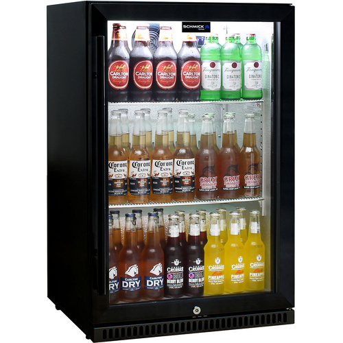Schmick Black Bar Fridge Tropical Rated With Heated Glass and Triple Glazing 1 Door Model SK118R-B