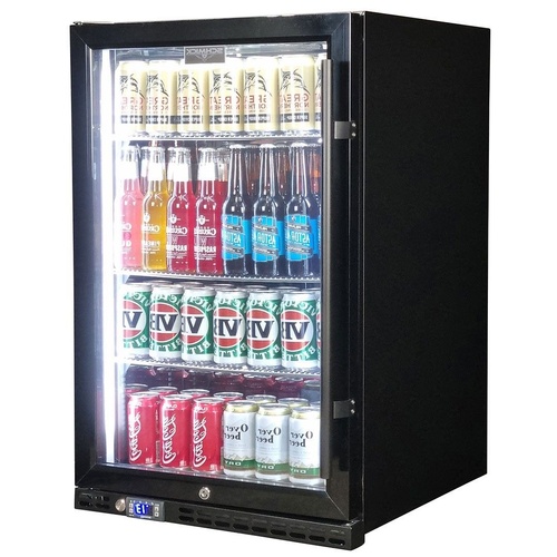 Schmick Black Quiet Front Venting Under Bench Heated Glass Door Bar Fridge Model SK146L-B-HD