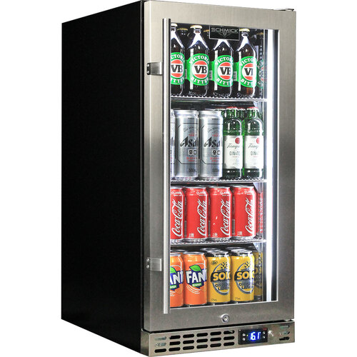 Schmick Black Quiet Running Front Venting Under Bench Triple Glazed Stainless Steel Glass Door Bar Fridge Model SK92-SS