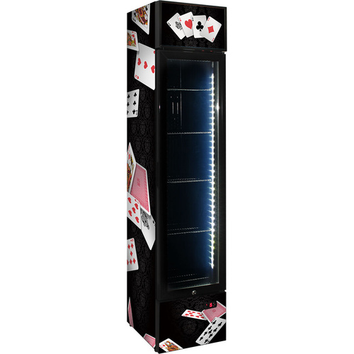 Branded Skinny Upright Bar Fridge With Playing Card Design