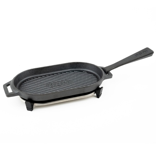 Ooni Cast Iron Grizzler Griddle Pan with Removable Handle & Stainless Steel Trivet